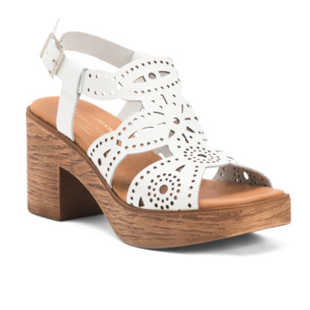 Eric Michael White Laser-Cut Platform Sandals